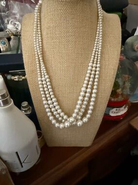Classic White Pearl Triple-Strand Necklace - Unbranded